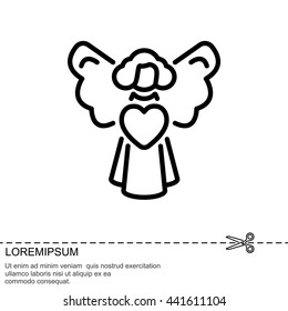 Web line icon. Angel with heart, Valentine's Day.
