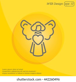 Web line icon. Angel with heart, Valentine's Day.