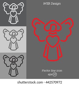 Web line icon. Angel with heart, Valentine's Day.