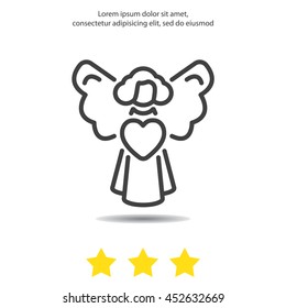 Web line icon. Angel with heart, Valentine's Day.