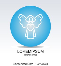 Web line icon. Angel with heart, Valentine's Day.