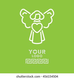 Web line icon. Angel with heart, Valentine's Day.