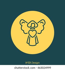Web line icon. Angel with heart, Valentine's Day.