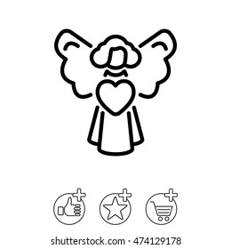 Web line icon. Angel with heart, Valentine's Day.