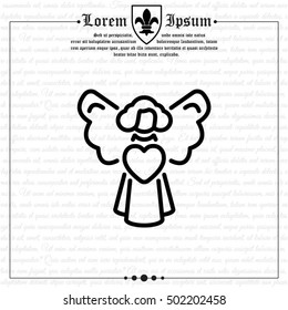 Web line icon. Angel with heart, Valentine's Day.