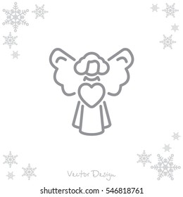 Web line icon. Angel with heart, Valentine's Day.