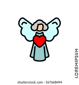 Web line icon. Angel with heart, Valentine's Day.
