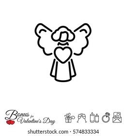 Web line icon. Angel with heart, Valentine's Day.