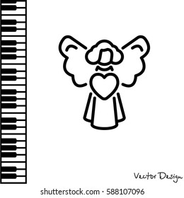 Web line icon. Angel with heart, Valentine's Day.