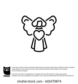 Web line icon. Angel with heart, Valentine's Day.