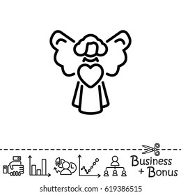 Web line icon. Angel with heart, Valentine's Day.