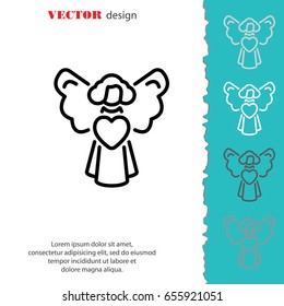 Web line icon. Angel with heart, Valentine's Day.