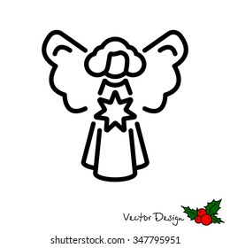Web line icon. Angel with star, Christmas angel