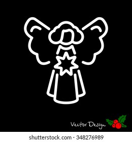Web line icon. Angel with star, Christmas angel
