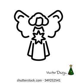 Web line icon. Angel with star, Christmas angel