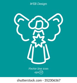 Web line icon. Angel with star, Christmas angel