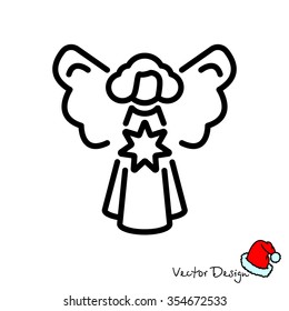 Web line icon. Angel with star, Christmas angel