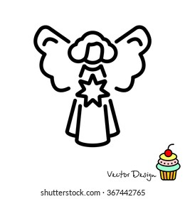 Web line icon. Angel with star, Christmas angel