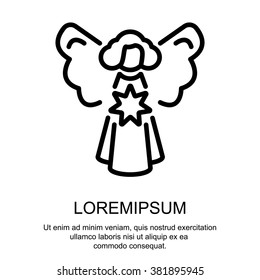 Web line icon. Angel with star, Christmas angel