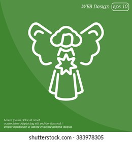 Web line icon. Angel with star, Christmas angel