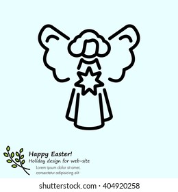 Web line icon. Angel with star, Christmas angel