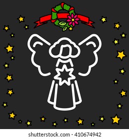 Web line icon. Angel with star, Christmas angel