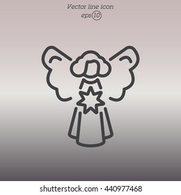 Web line icon. Angel with star, Christmas angel