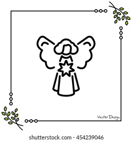 Web line icon. Angel with star, Christmas angel