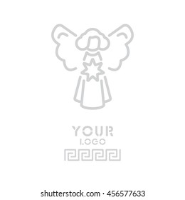 Web line icon. Angel with star, Christmas angel