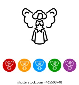 Web line icon. Angel with star, Christmas angel