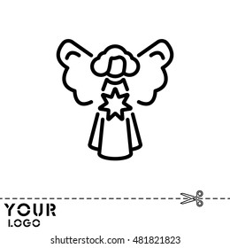 Web line icon. Angel with star, Christmas angel