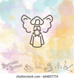 Web line icon. Angel with star, Christmas angel