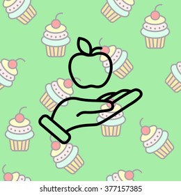 Web line icon. Apple in hand