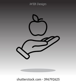 Web line icon. Apple in hand