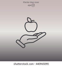Web line icon. Apple in hand