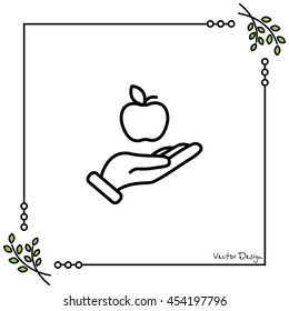Web line icon. Apple in hand