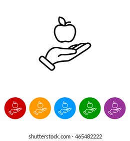 Web line icon. Apple in hand