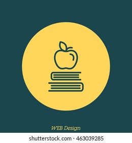 Web line icon. Apple on books, knowledge icon