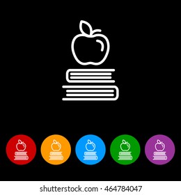 Web line icon. Apple on books, knowledge icon