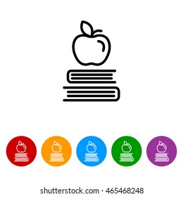 Web line icon. Apple on books, knowledge icon