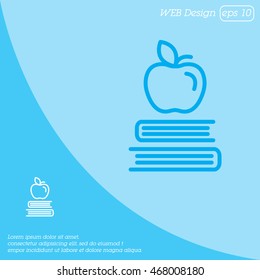 Web line icon. Apple on books, knowledge icon