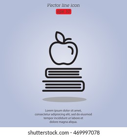 Web line icon. Apple on books, knowledge icon