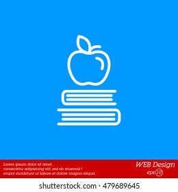 Web line icon. Apple on books, knowledge icon