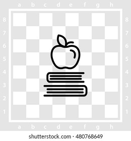 Web line icon. Apple on books, knowledge icon