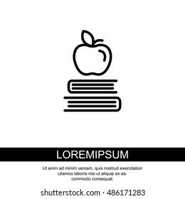 Web line icon. Apple on books, knowledge icon