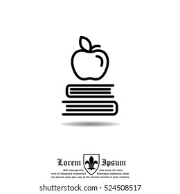 Web line icon. Apple on books, knowledge icon