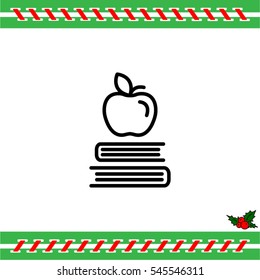 Web line icon. Apple on books, knowledge icon