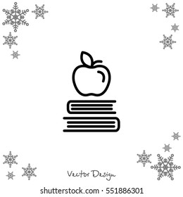 Web line icon. Apple on books, knowledge icon