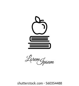 Web line icon. Apple on books, knowledge icon