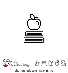 Web line icon. Apple on books, knowledge icon